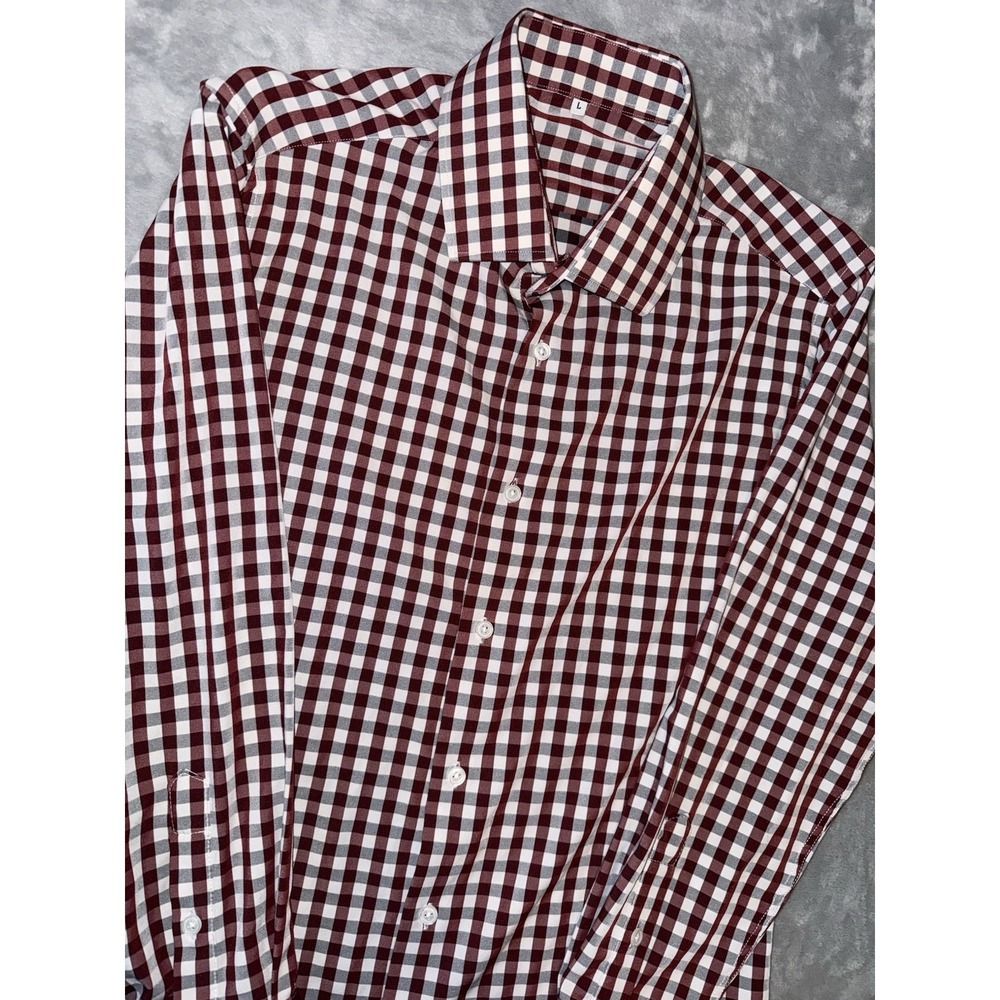 State & Liberty Maroon Checked Performance Men's Button Front Size L Preppy
